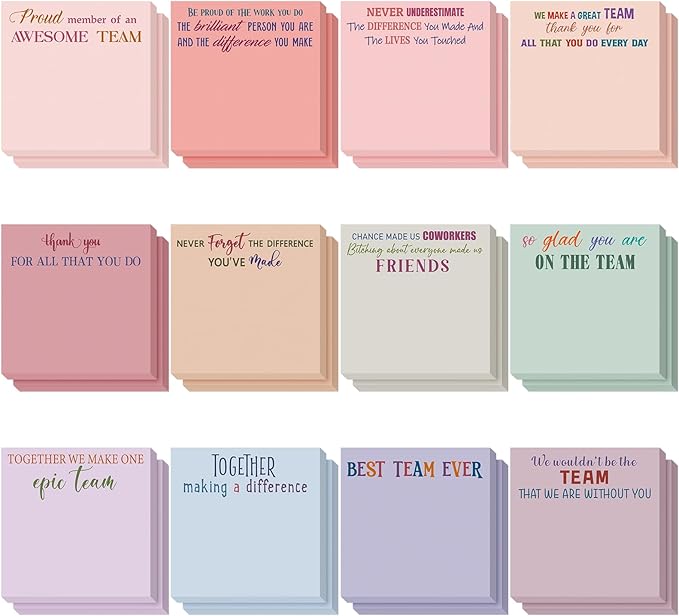 Yinder 24 Pcs Inspirational Sticky Notes Thank You Gift Motivational Sticky Note Pad Employee Appreciation Gift Bulk for Staff Coworker Teacher Nurse Office Groups 3 x 3'' (Team,Aesthetics)
