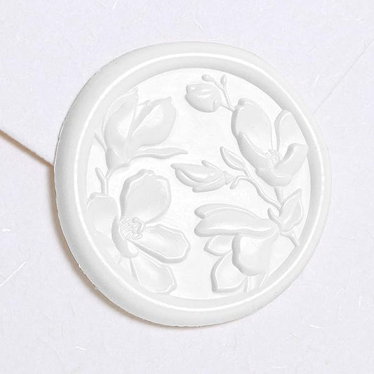 UNIQOOO Wax Seal Stickers - 3D Magnolia Wedding Invitation Envelope Botanical Seal Stickers, 50 Pcs Self- Adhesive Snow White Stickers, Perfect for Invitation, Christmas, Gift Wrapping, Party