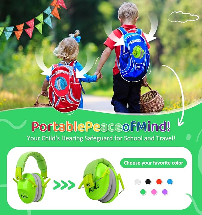 PROHEAR 032 2.0 Kids Noise Cancelling Headphones with Adjustable Headband - 25dB NRR Autism Ear Protection for Child at Mowing Studying Sleeping Racing - Green and Blue, 2 Pack