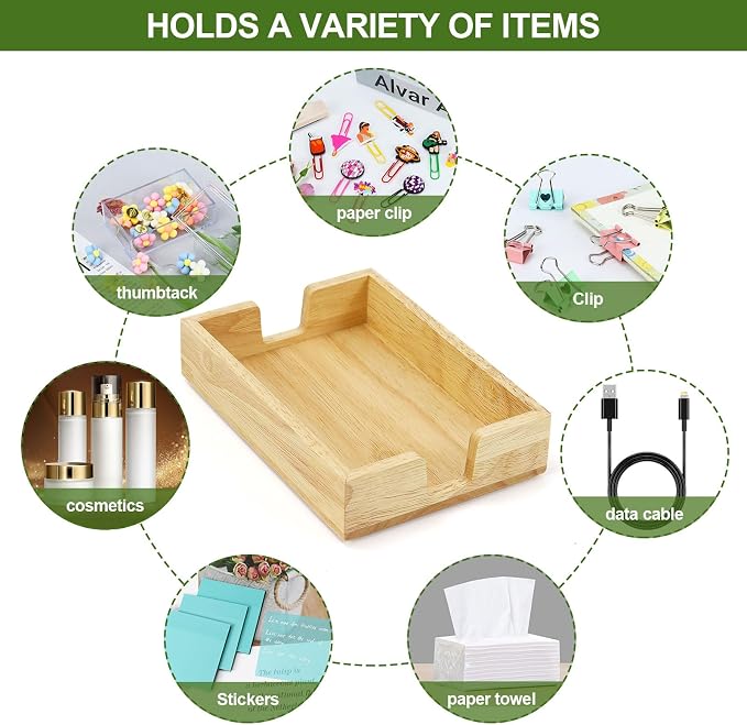 MultiBey Rubber Wood Sticky Note Holder - 4x6 Inch Note Pad Dispenser | Self-Stick Note Pad Holder Dispenser Case, Wooden Memo Pads Organizer for Office Desk Accessories & School Supplies
