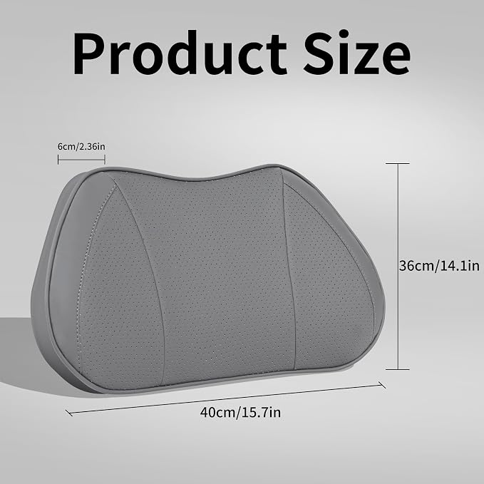 Car Lumbar Support Pillow for Driving Seat, Gray, 1 Pack | Leather Memory Foam Lumbar Cushion for Lower Back Pain Relief, Universal Back Support for Driving, Home & Office Chairs