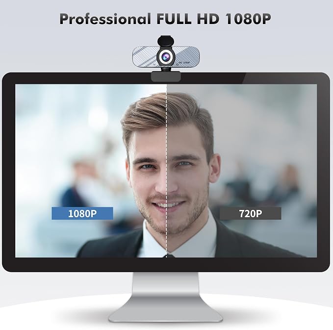 Gozvrpus USB HD Webcam with Built-in Microphone and Rotatable Tripod, 1080P Video, Wide Angle Camera, Privacy Cover, for Desktop PC or Laptop Computer（White）