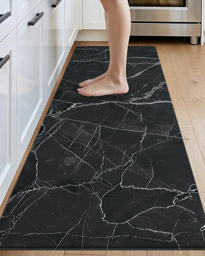 DEXI Kitchen Floor Mats Cushioned Anti Fatigue, 23x107 Black Marble | Runner Rug Wide Standing Comfort, Waterproof Oil-proof, Memory Foam Padded for Front Sink Laundry