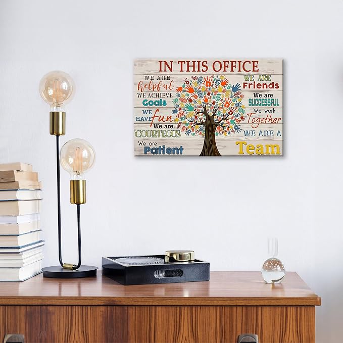 Inspirational Wall Art for Office In This Office We Are A Team Canvas Wall Decor Motivation Positive Quotes Wall Decor Colorful Tree Signs Painting Prints Artwork for Home Office 24x16in Framed