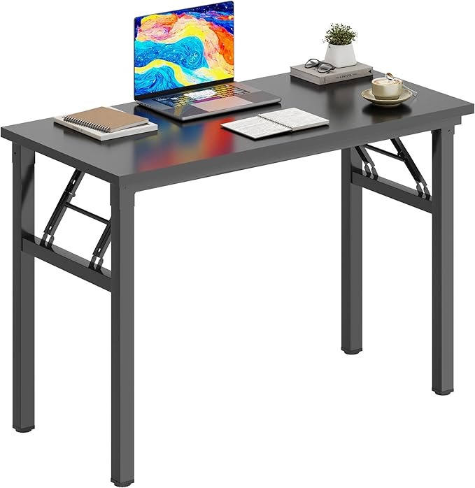 sogesfurniture 31.5 inches Foldable Computer Desk, Small No Assembly Sturdy Laptop Workstation for Home Office, Modern Portable Folding Study Table Writing Gaming Desk for Small Spaces, Black