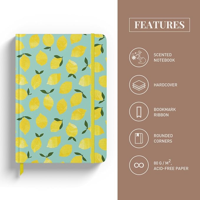 Rileys & Co Dotted Journal Notebook, Dot Grid Hardcover Notebook, Thick Paper Journal, Motivational Journal, 8x6 inches, For Notes - (Lemon) notebook