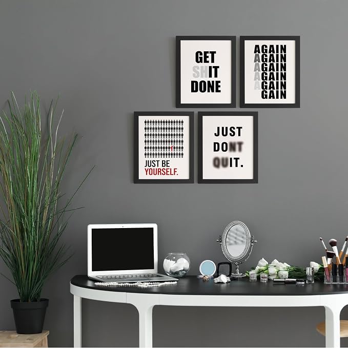 DSHFG Motivational Office Wall Art Prints Set of 4, Office Artwork Wall Decor, Just Be Yourself Motivational Quotes, 8x10 Unframed
