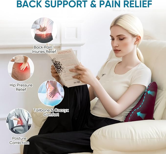 Lumbar Support Pillow for Recliner, Ergonomic Back Support Pillow | Dual-Layer Memory Foam, Soft Velvet Cover, Lower Back Pain Relief, Couch Back Cushions for Recliner, Sofa & Gaming Chair