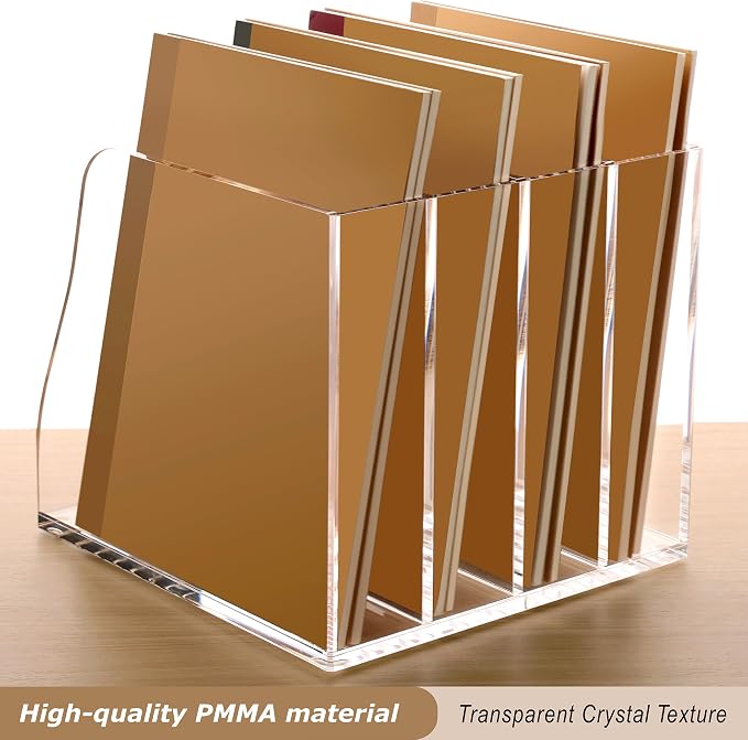 SANRUI Acrylic Desk Magazine Holder File Organizer Sorter,4 Slot Clear | B5 Size, Vertical Workspace Document Sorters, Folder Rack for Office Accessories Organization Storage