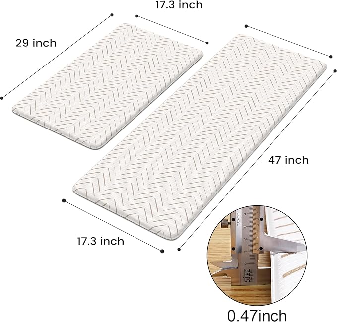 KIMODE Anti Fatigue Kitchen Mat, Boho Kitchen Rugs Sets of 2, Cushioned Kitchen Floor Mats Non Slip, Waterproof Comfort Foam Standing Desk Mat for Laundry, Office, Sink, Light Brown/Beige