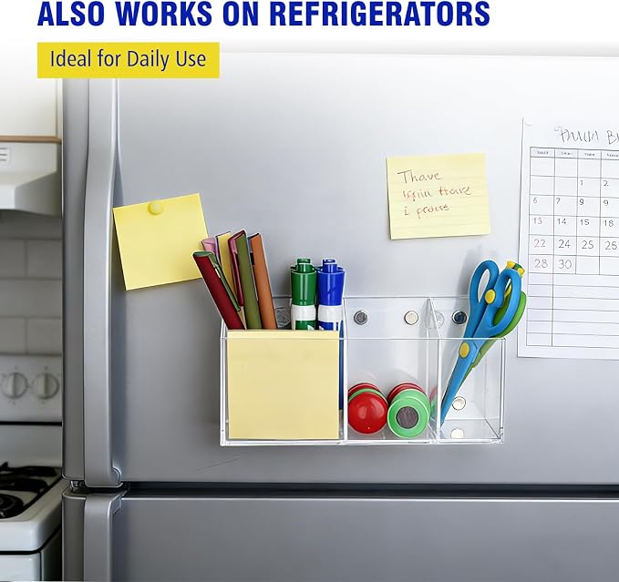 Magnetic Dry Erase Marker Holder for Whiteboard, Anti-slip Magnet Pen Holder for Fridge Refrigeator, Acrylic Pencil Holder for Classroom Teacher, Office Desk Accessories, Locker Organizer