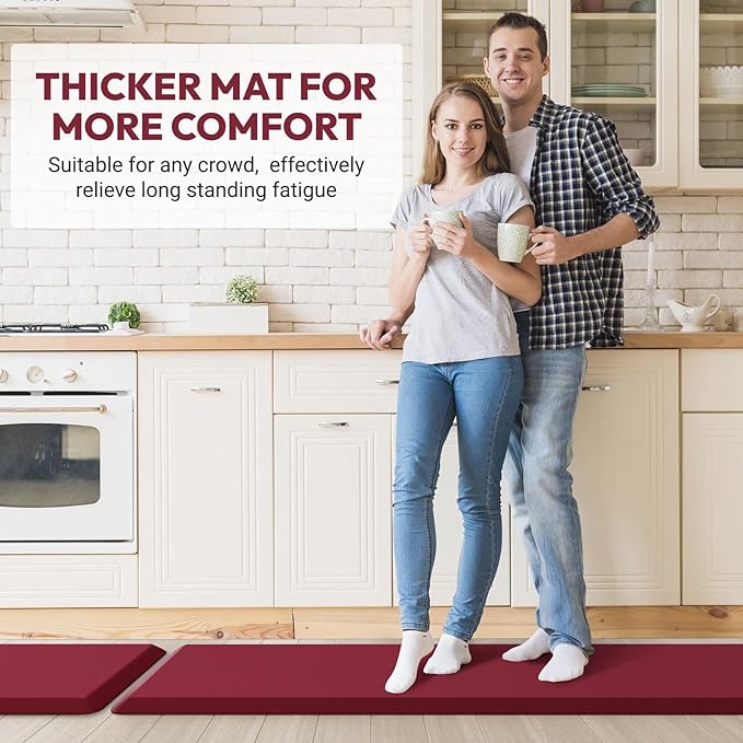 4/5 Inch Thick Kitchen Mat - Cushioned Anti Fatigue Mats for Kitchen Floor - Easy to Clean, Waterproof, Non-Slip Kitchen Rug for Sink, Office, Kitchen (22''x36'' Red)