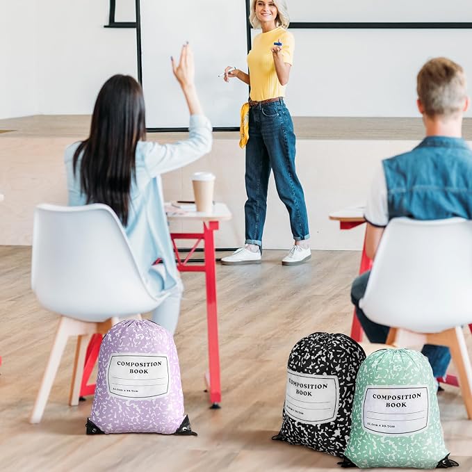 18 Pcs Back to School Composition Book Drawstring Bag Bulk 13"x16" Backpacks Carrying Folder Computer for Writing Teacher (Pastel)