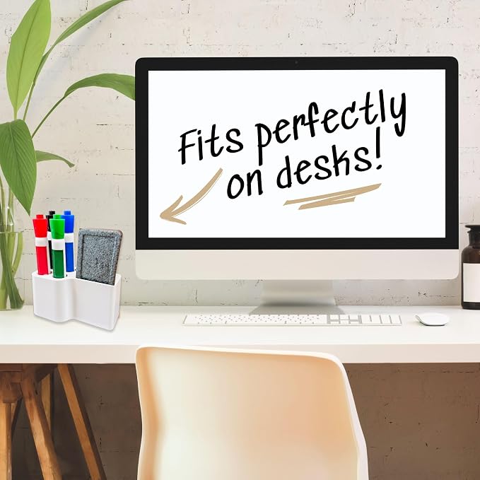 Whiteboard Marker Holder Magnetic - Dry Erase Marker Organizer with Adhesive Mount - Office Supplies Organizer for Classroom, School, Fridge - Made in USA, White 4 Pack