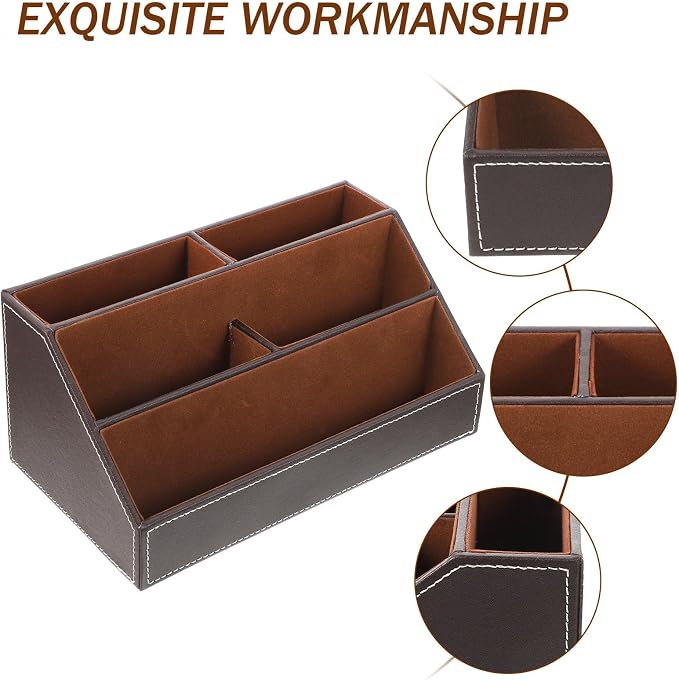 Desktop Sundries Storage Holder Minimalist Contemporary Design Desk Organizer Pu Leather with High Density Board to Keep Desk Clean and Tidy for Office and Home Use