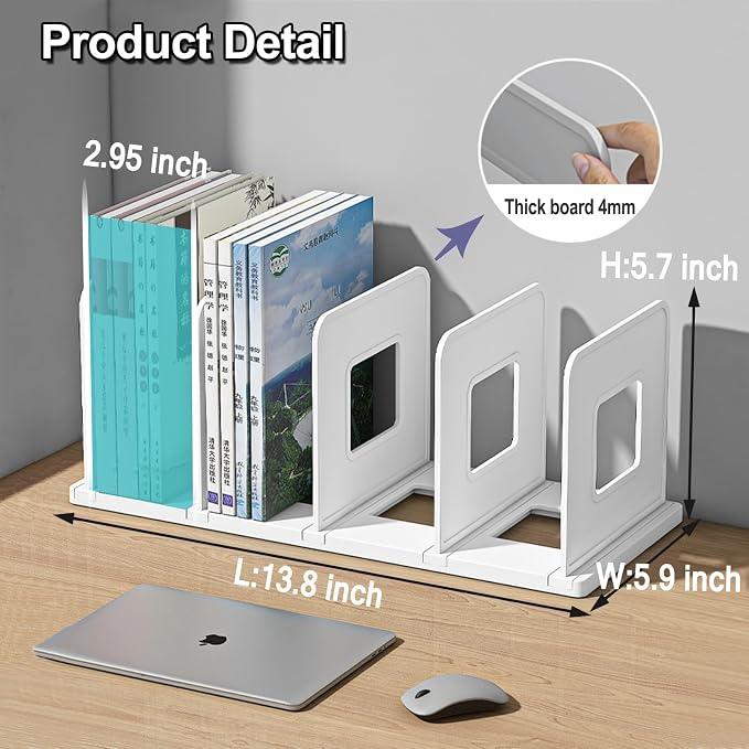 Lemical 4-Section Vertical Desk Organizer, Detachable Desktop File Sorter, Document & Magazine Holder for Office, Home, School & Dorm (White)