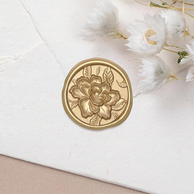 UNIQOOO Wax Seal Stickers - 3D Vintage Floral Wedding Invitation Envelope Botanical Seal Stickers, 50 Pcs Self- Adhesive Light Gold Flower Stickers, Perfect for Invitation, Gift Wrapping, Party