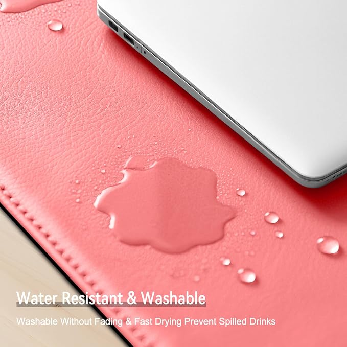 Dual Sided Leather Desk Mat - Waterproof Desk Pad - Ideal for Large Mouse Pad and Desk Mats on Top of Desks (Pink, 25"*13")
