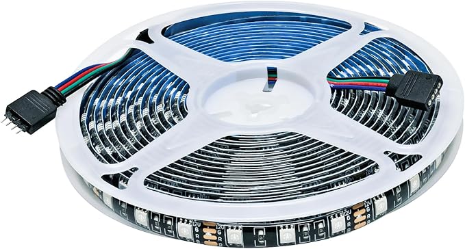 12V RGB LED Strip Lights, 16.4ft Black PCB Board 5050 IP65 Waterproof 300 LEDs Color Changing String Light Strips for Bedroom, Kitchen Decoration