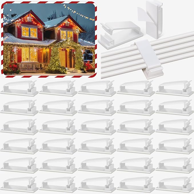 Hicarer 100 Pcs Christmas Light Clips Adhesive Hooks for Outdoor String Cable Wire Clips Adhesive Wire Management Cord Holder for The Wall, Under Desk, Car, Office and Home (x-Large, White)