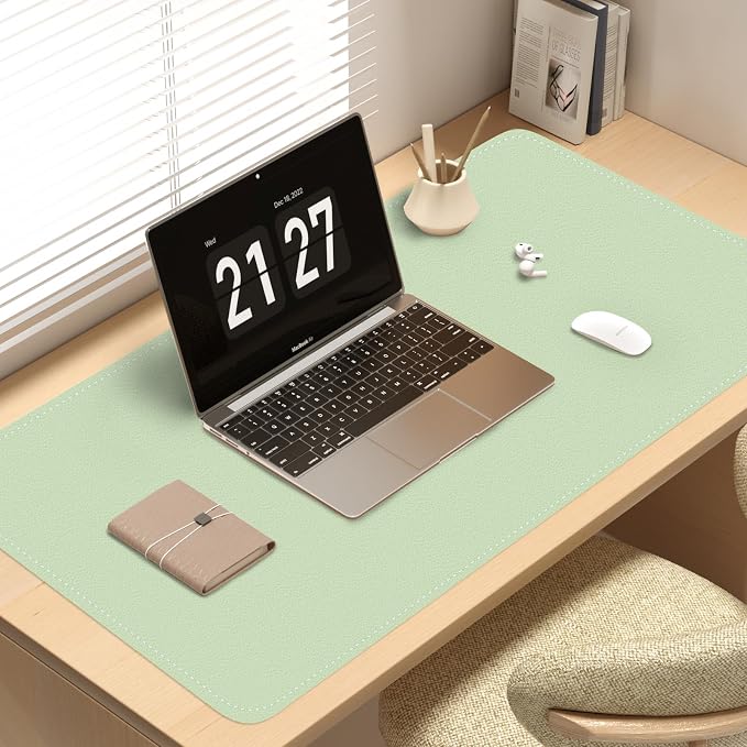 Double-Sided Office Desk Mat, Large Mouse Pad, Waterproof PU Leather Protective Pad, Laptop Desk Pad, Dual Use Cover Protector for Office/Home Keyboard (Matcha+Purple, 31.5''×15.8'')