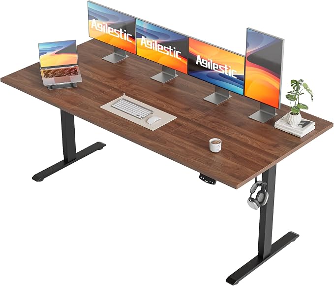 Agilestic Electric Standing Desk, 71 x 31.5 Inches Height Adjustable Desk, Sit Stand up for Work Office Home, Ergonomic Rising Computer Table with Memory Preset, Dark Walnut