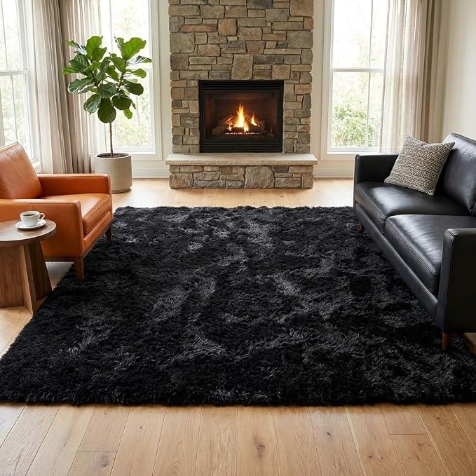 Black Rugs for Living Room, 4x6 Feet Large Fluffy Area Rugs for Bedroom, Soft Carpet Shag Kids Rug for Nursery, Bedside, Indoor, Dorm Decor