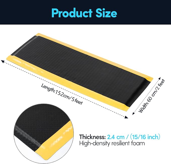 Anti Fatigue Mat 2x5 Ft 15/16" Thick Soft Sponge Ergonomic Mat | Stable Comfort Endurance Floor Mat Layered Support Rugged Diamond Relief Steady Standing Mat for Farm Grooming Salon