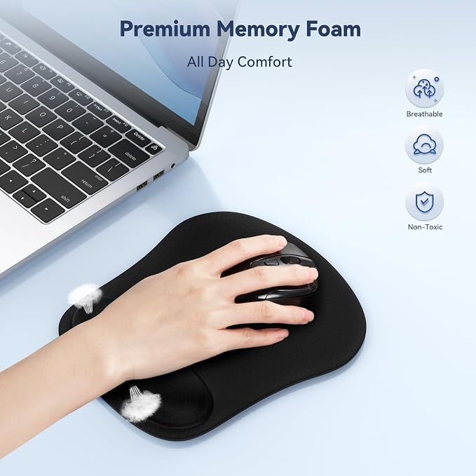 TECKNET 3 Pack Gaming Ergonomic Mouse Pad with Wrist Support | Soft Memory Foam, Fast Rebound, Pain Relief，Waterproof Surface, Non-slip Base