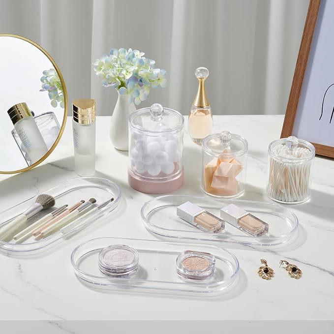 SheeChung Acrylic Vanity Tray, 2 Pack, Clear, 9.65 in x 4.5 in x 0.79 in, Catchall Tray, Countertop Sink Tray Dispenser, Sturdy Holder for Cabinet, Shelf, Cupboard, or Closet Organization | 9.65" x 4.5", Perfume Jewelry Candle Dispenser Catchall Tray, ...