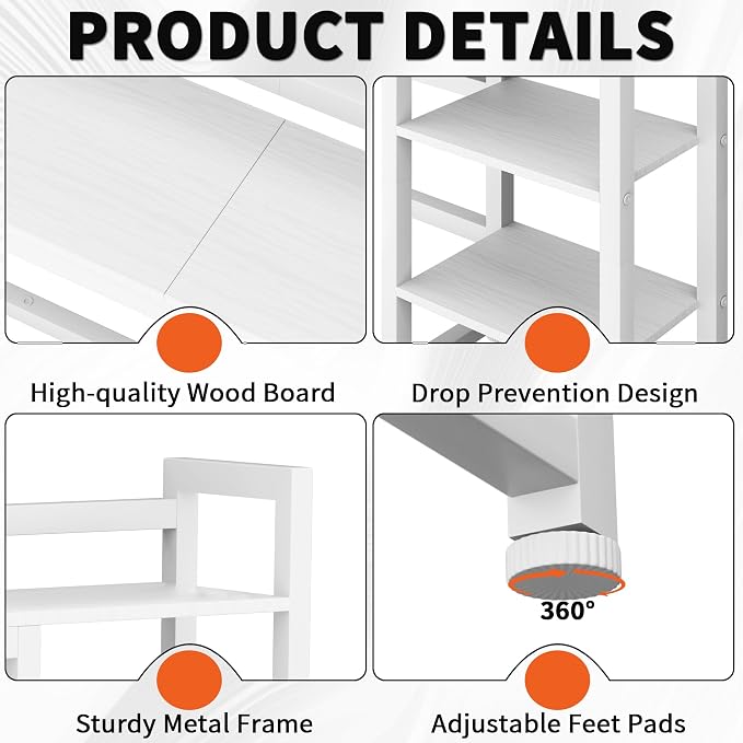 Desktop Shelf, 38.5'' Desktop Organizer Shelf for Computer Monitor, 4 Tier Hutch Storage Rack for Home Office Dorm, White