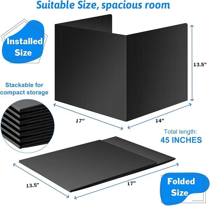 6-Pack Desk Dividers for Students, Waterproof Durable Plastic Study Carrel Dividers, Easy to Clean, Privacy Classroom Shield Folder Boards for Student Desk, Black