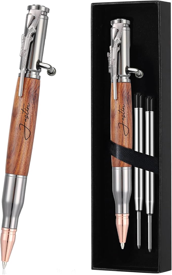 Personalized Bolt Action Pen Gift Set,Free Engraved Metal Ballpoint Pen with 2 Refills,Office Decor Pen,Custom Gifts for Men,Husband,Father,Boyfriend,Grandfather,Brothers. (Wooden2)