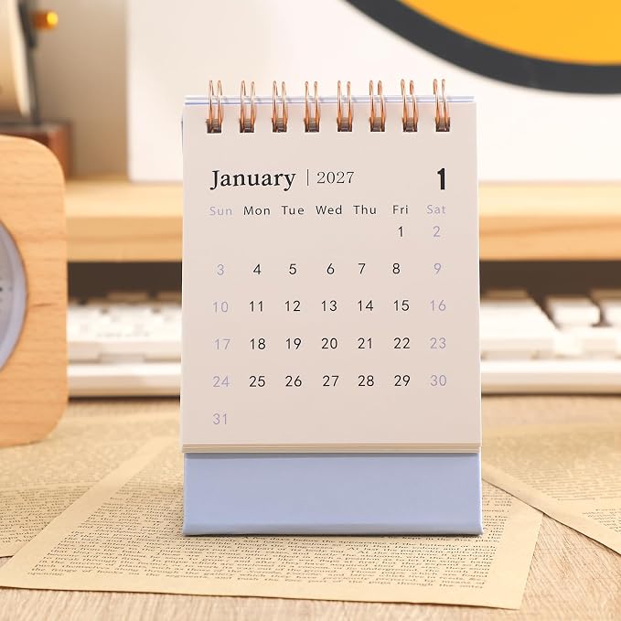 Mini Desk Calendar 2026-2027 - Runs From July 2026 to Dec 2027 Monthy Small Desktop Calendar 250gsm Thick Paper Twin-Wire Binding for Home or Office (Purple)