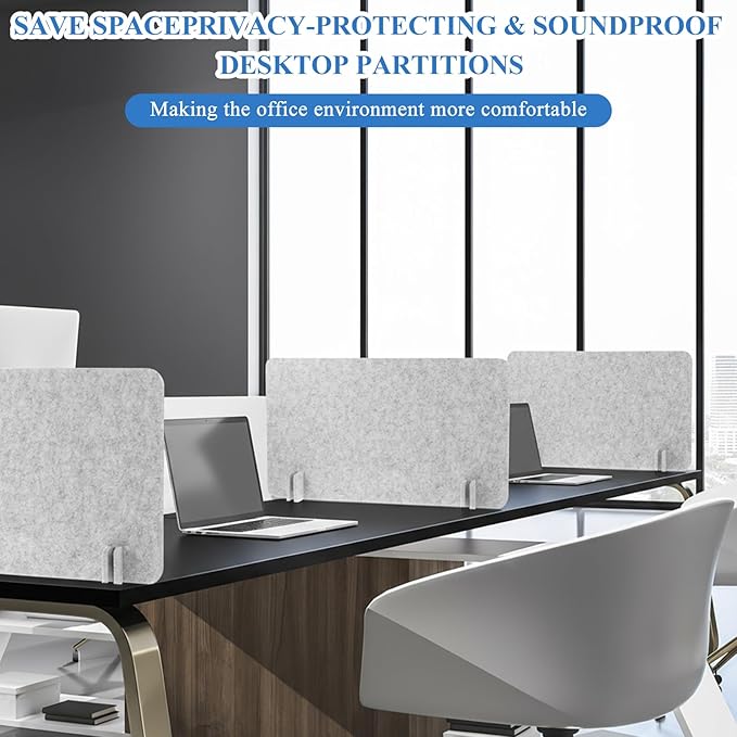 2 Pcs Acoustic Desk Divider Desk Partition, 24" x 18" Freestanding Desk Privacy Panel Lightweight Soundproof Partition with Support Feet for Office Home Use (Silver Gray)