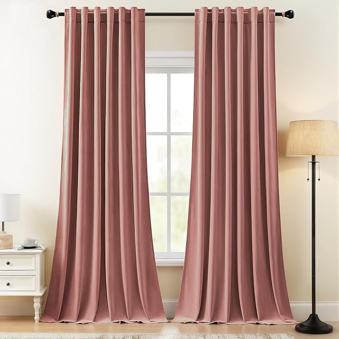Pink Velvet Curtains for Girls Bedroom Room Darkening Thermal Insulated Soundproof Curtain 102 Inches Long Cute Window Drapes for Living Room, Back Tab Rod Pocket, Dusty Rose, W52 x L102, 2 Panels