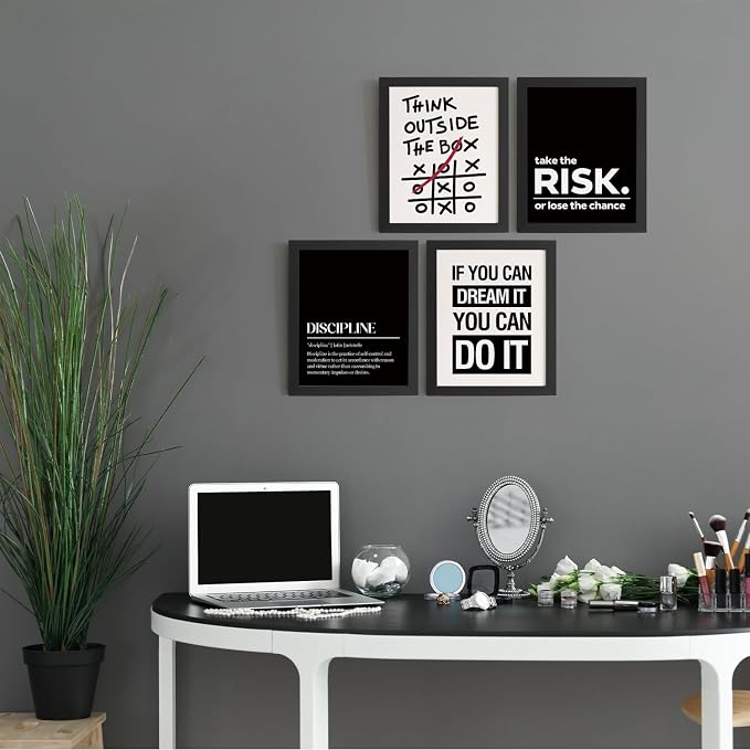 DSHFG Motivational Office Inspirational Wall Art Prints Set of 4, Think Outside the Box Motivational Balck Wall Art Posters for Office Home Decor, 8x10 Unframed