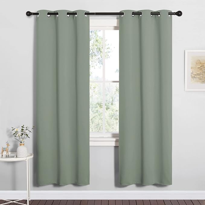 NICETOWN Bedroom Curtain Panels Blackout Draperies, Thermal Insulated Solid Grommet Blackout Curtains/Drapes (Sage Green, 1 Pair, 34 by 72-inch)