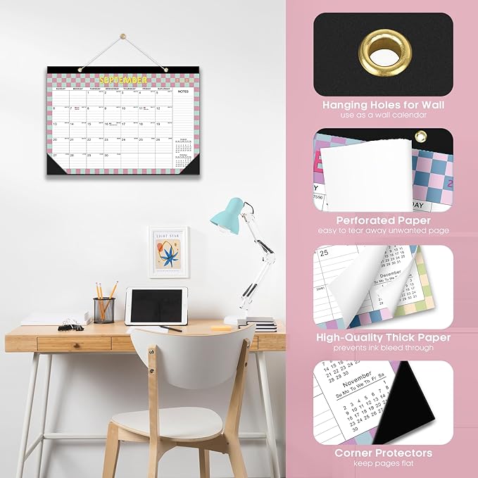 3 Pack of Desk Calendar 2026-2027, 21-Month Calendar Runs Unitl June 2027, Large 17" x 12" Monthly Desktop & Wall Calendar for Home & Office - Checkered