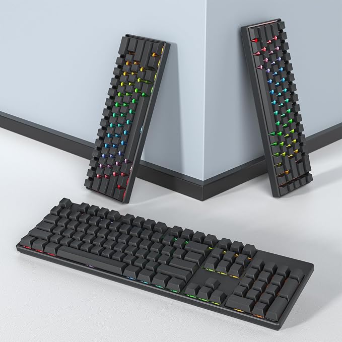 Guffercty kred Black Grey Blank Keycaps Thick PBT Cherry Profile, 129 Keys Minimalist Dolch Keycap Set with 7U Spacebar for Mechanical Keyboard(Blank Grey Black)