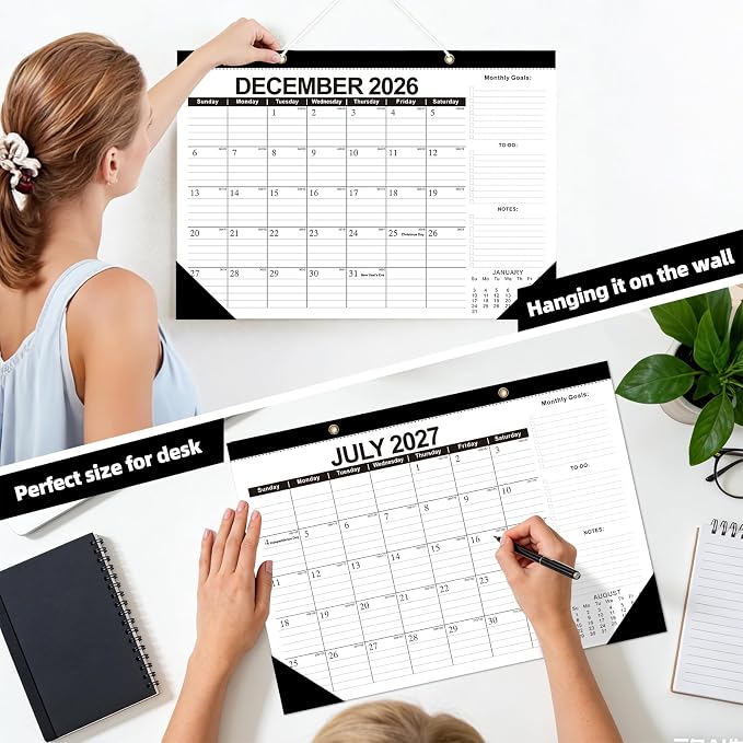 ZTX Desk Calendar 2026-2027 Wall Calendar from July 2026 to December 2027,18 Months 17"×12" Thick Paper with Plastic Cover for Teacher School Home Office