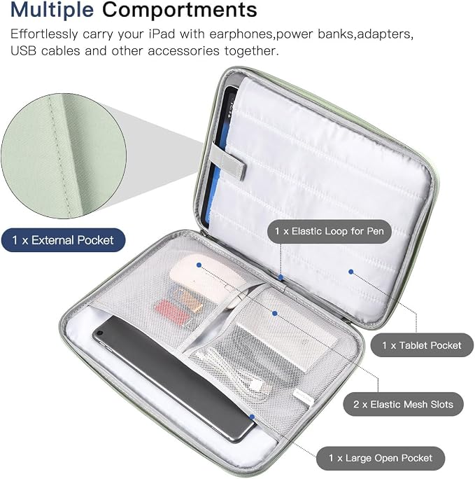 12.9 Inch Tablet Sleeve Bag for 2025 2024 iPad Pro M5 M4/iPad Air M4 M3 M2 13"/Pro 12.9",Samsung Galaxy Tab S9+Plus,S8+,S7+ Plus,S7 FE 12.4" Carrying Case,Surface Pro 11 Snapdragon,10,9,8,X Bag-Green