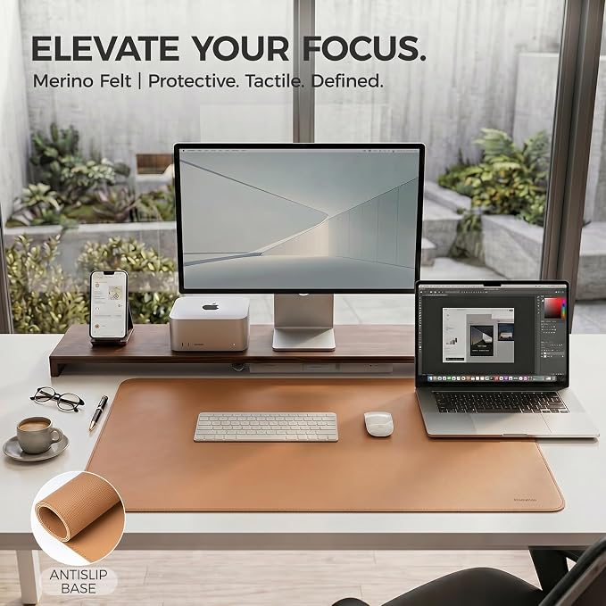 Large Desk Pad Non-Slip Desk Mat Protector for Keyboard Mouse Waterproof Vegan Leather Surface Faux Leather Laptop Mat Smooth Mouse Pad Premium Gift Tube Caramel Brown 31.5" x 15.7"