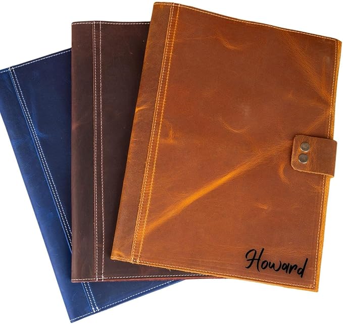 Personalized Leather Portfolio, Leather Notebook, Portfolio Folder, A4 Notepad for Women Men Gift Cherry (12.5 x 9.5 inches)