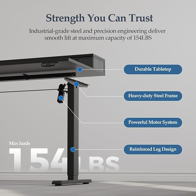 Klicelor 48 x23 Inch Electric Standing Desk with Drawers, Adjustable Height Small Sit Stand Desk for Home Office, Compact Computer Workstation with Storage– Black