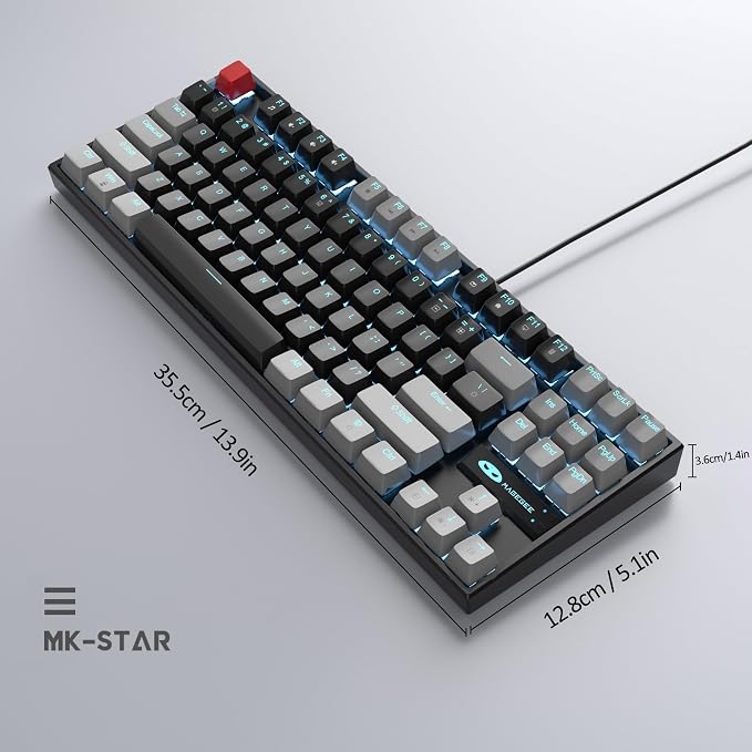 MageGee 75% Mechanical Gaming Keyboard, Red Switch, LED Blue Backlit, 87 Keys Compact TKL Wired Computer Keyboards for Windows Laptop PC Gamer - Black/Grey