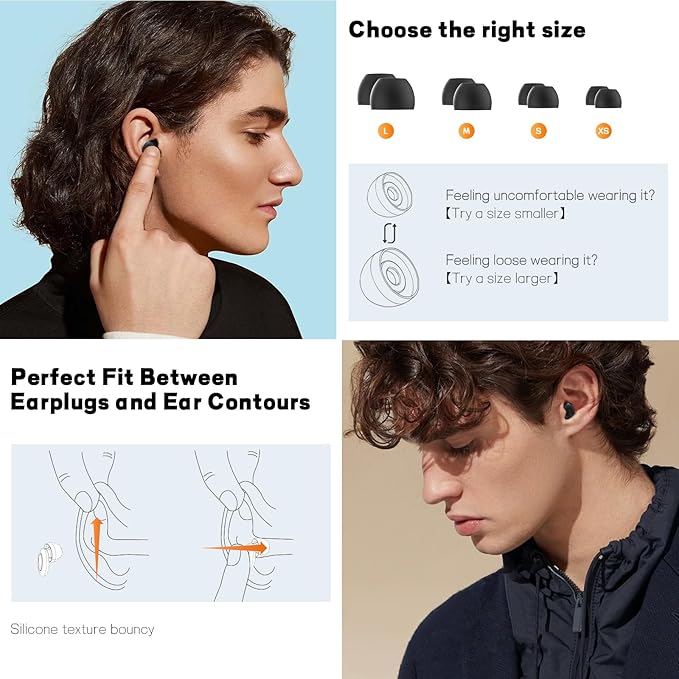 Ear Plugs for Sleeping Noise Cancelling,Comfy Reusable Silicone Earplugs for Noise Reduction, Hearing Protection Ear Plugs for Sleep, Focus, Noise Sensitivity