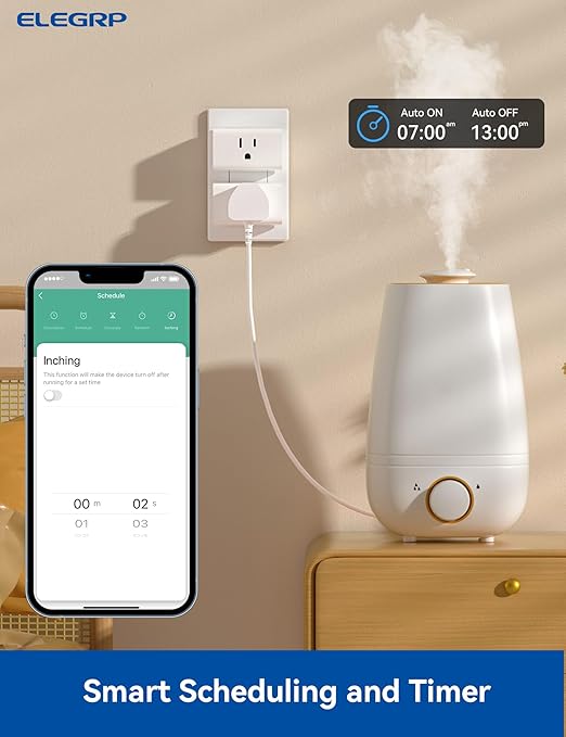 ELEGRP Matter Supported Mini Smart Plug, Smart Outlet 15A/1800W Max, Compatible with Apple Home, Siri, Alexa, Google Home, SmartThings, Compact Design, UL Certified, 2.4G Wi-Fi Only, White, 1 Pack