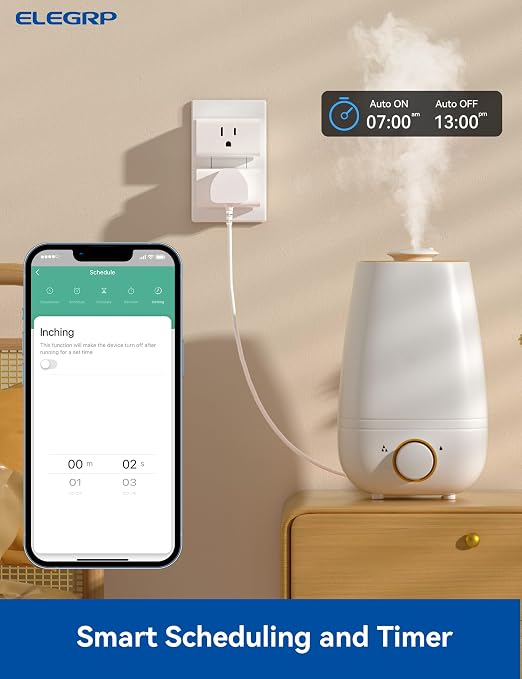 ELEGRP Matter Supported Mini Smart Plug, Smart Outlet 15A/1800W Max, Compatible with Apple Home, Siri, Alexa, Google Home, SmartThings, Compact Design, UL Certified, 2.4G Wi-Fi Only, White, 2 Pack