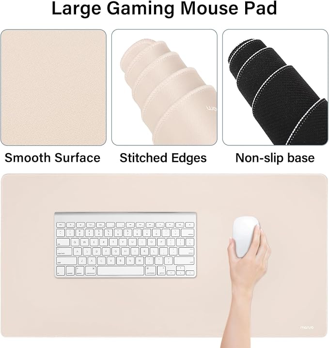MOSISO Keyboard Mouse Pad Set, Gaming Mouse Pad&Keyboard Wrist Rest&Wrist Rest, Ergonomic Wristrests with Memory Foam Home Office Easy Typing Cushion Non-Slip Mousepad, Apricot